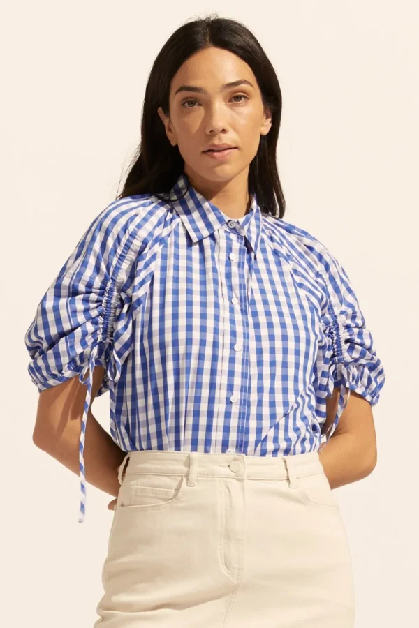 Fashion zoe kratzmann Bond Top-Azure Gingham Check