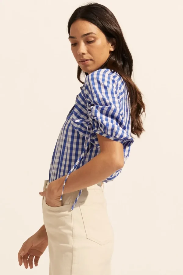Fashion zoe kratzmann Bond Top-Azure Gingham Check